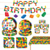 Building Block Birthday Party Supplies Colorful Building Block Party Decorations Includes Paper Plates Napkins Cups Banner Tablecloth for Boys Kid’s