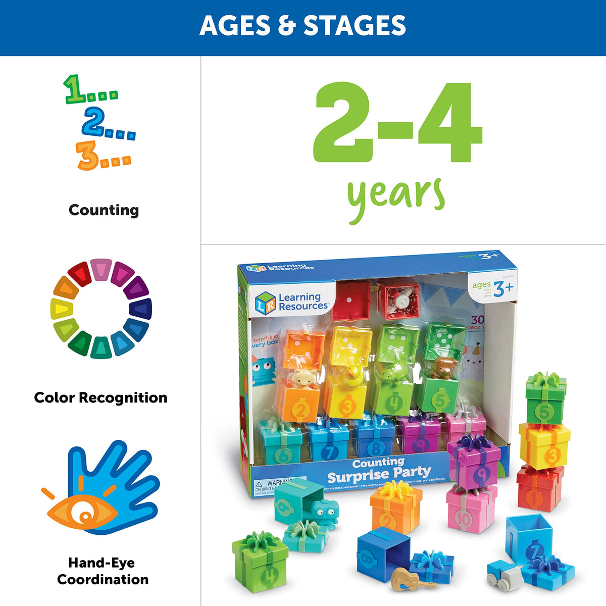 Learning Resources Counting Surprise Party - Toddler Montessori Toys, Stacking Preschool Activities, Matching Color Game, Homeschool, Fine Motor
