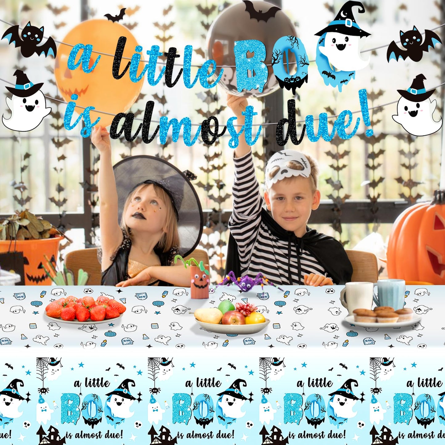 Yavxzvbw 3Pcs A Little Boo is Almost Due Baby Shower Boy Halloween Tablecloth Little Boo Baby Shower Decorations Boy for Blue Halloween Baby Shower
