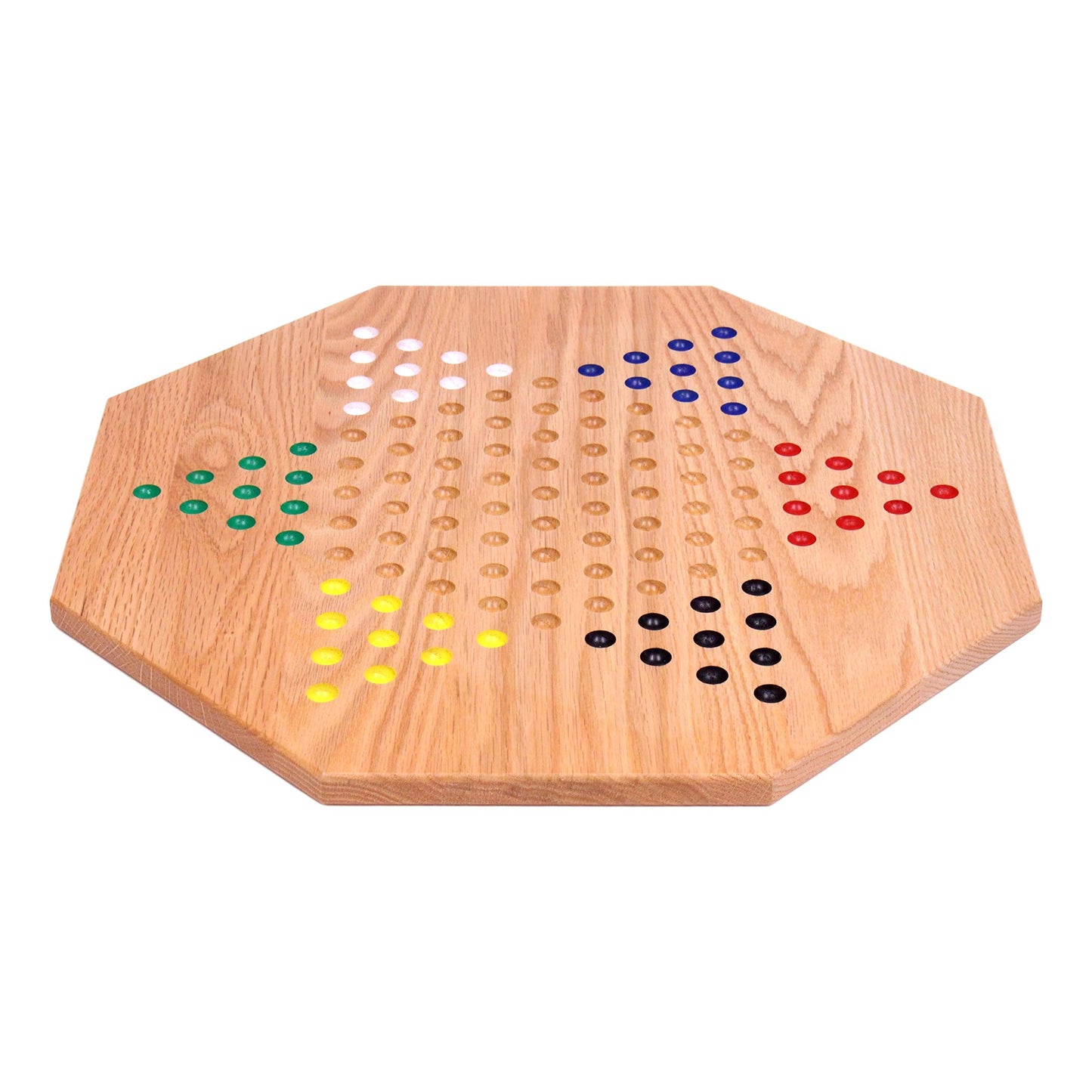 AmishToyBox.com Oak Wooden Chinese Checkers Board Game Set, Hand-Painted, 19" Wide