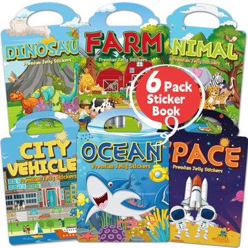 CREATIVETREES 6 Sets Reusable Sticker Book for Toddlers 3-6, Jelly Sticker Books for Toddler, Travel Sticker Activity Toys for Kids 3 4 5 6 Years Old
