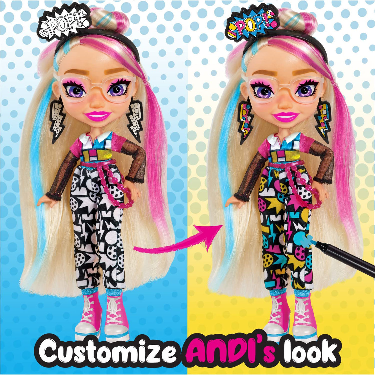 Just Play Art Squad Andi 10-inch Doll & Accessories with DIY Craft Beading Jewelry Project, Kids Toys for Ages 3 Up