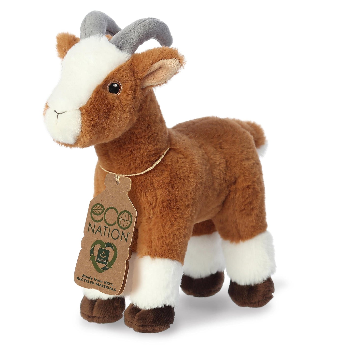 Aurora® Responsibly Made Eco Nation™ Goat Stuffed Animal - Ideal for Playtime Adventures - Perfect for Birthdays or Just Because - Brown 8.5 Inches