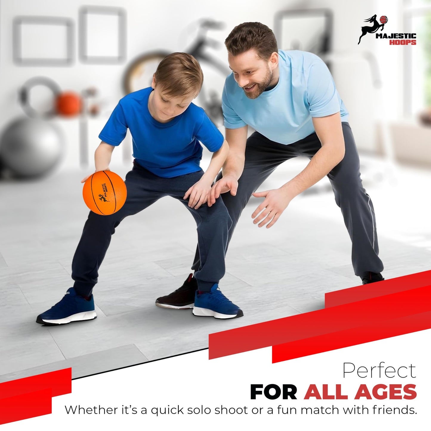 Majestic Hoops Mini Basketballs - 4 Pack of 5” Mini Basketballs with Pump - Replacement Balls for Over-the-Door Hoops - Ideal for Indoor Play