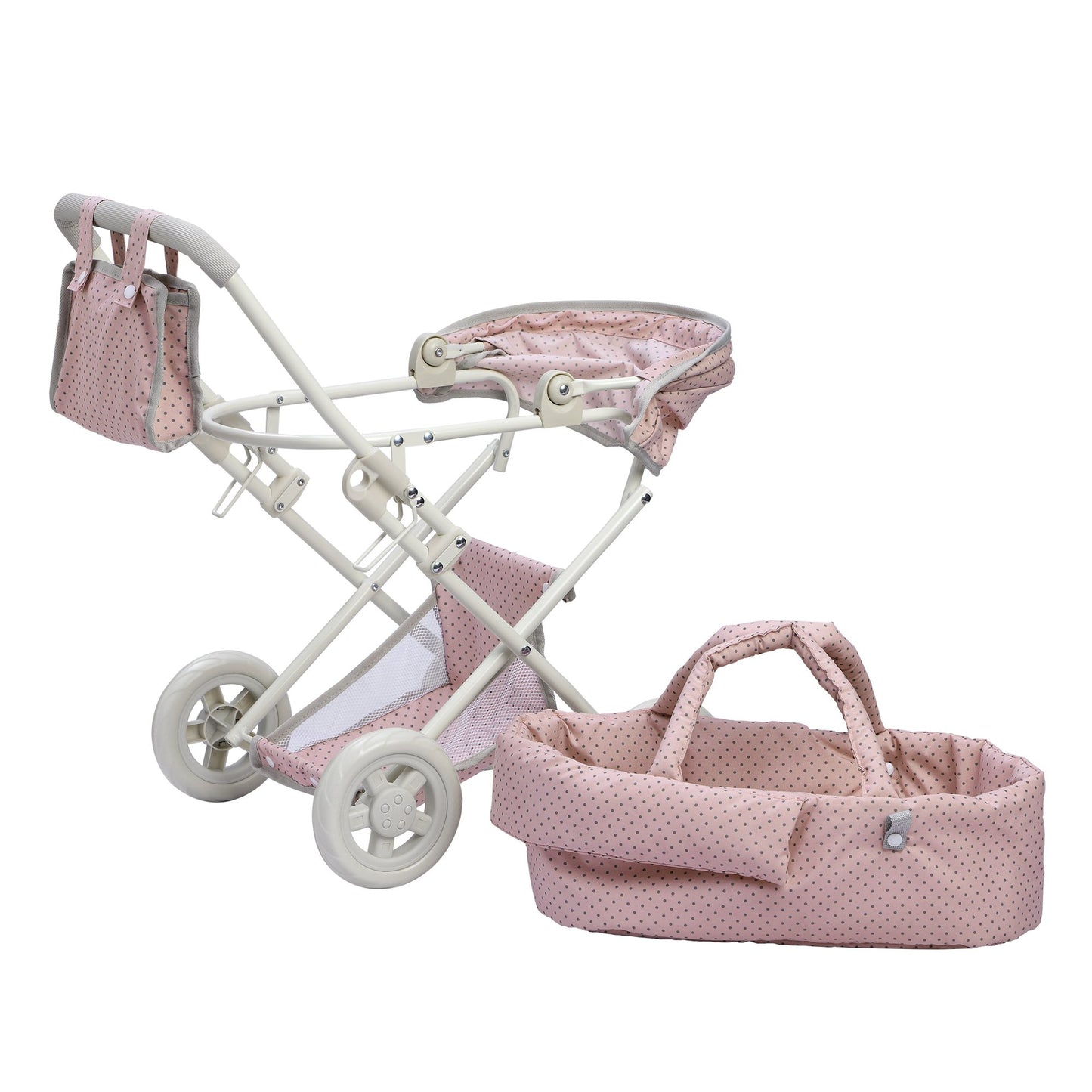 Olivia's Little World Buggy-Style Baby Doll Stroller with Retractable Canopy, Storage Underneath, Detachable Bassinet, Travel Nursery Bag, Comfortable