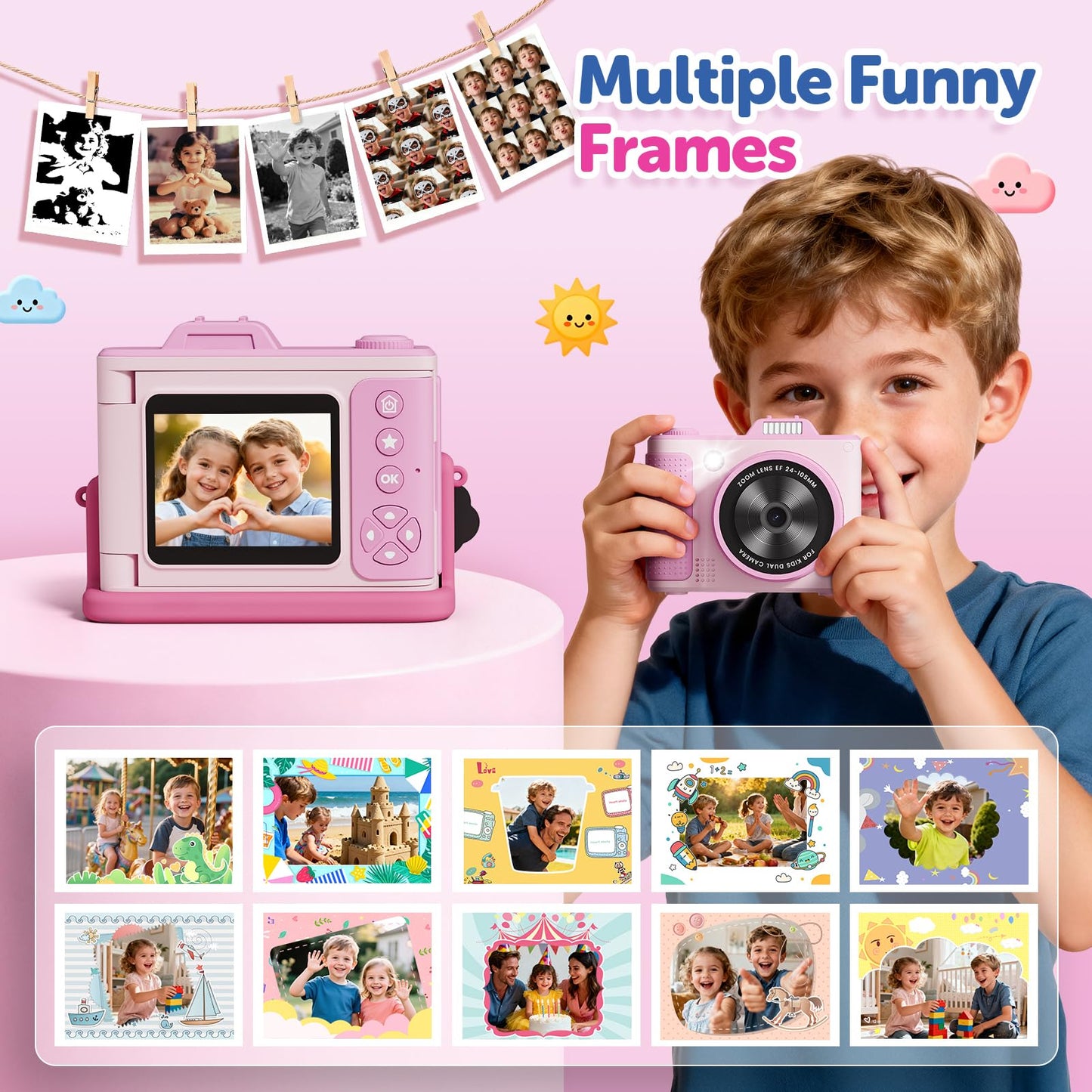 Kids Digital Camera for Girls Boys Age 3-10, My First Camera, 1080P HD Video, Toddler Camera Easy to Use, Shockproof Durable, Toys Gift for Kids
