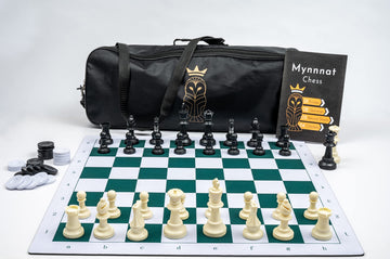 Mynnnat Professional Chess Set, Thick Tournament Roll up Board and Pieces with Travel Bag, Checkers and Unique Booklet for Chess Training - White