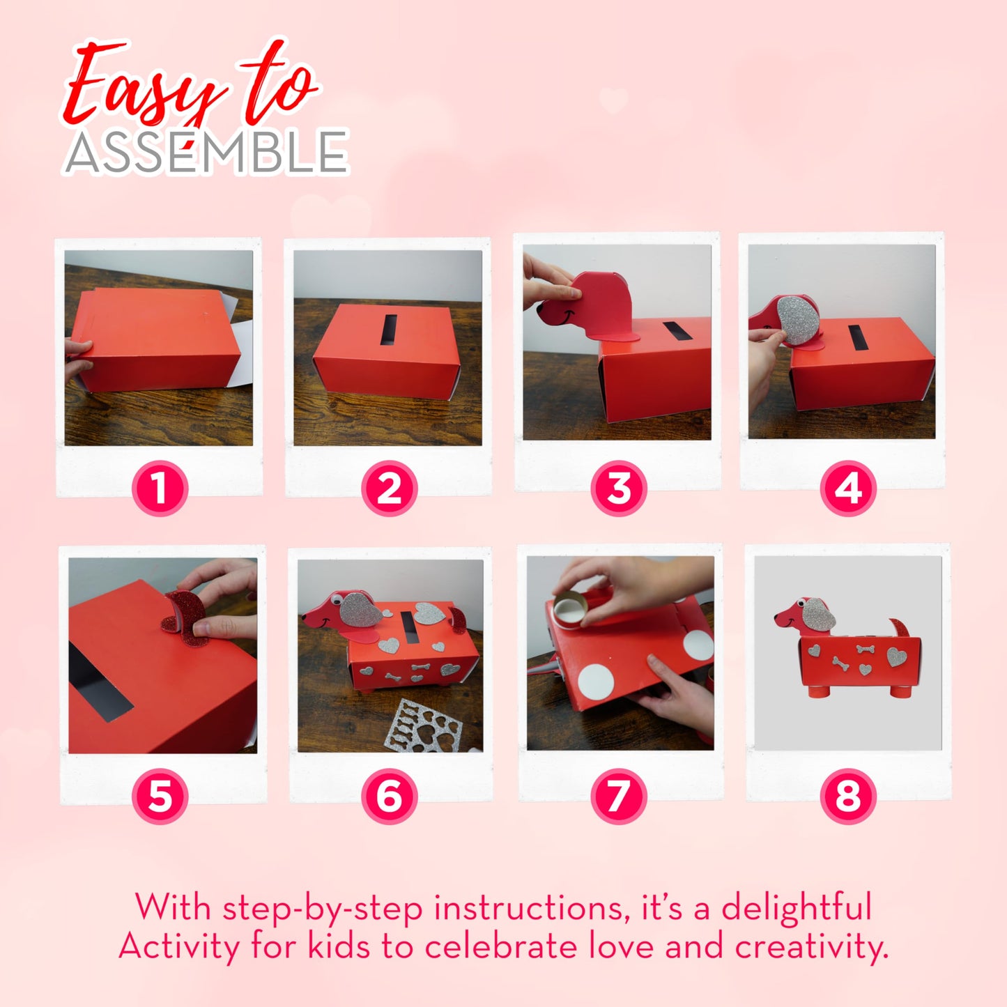 4E's Novelty DIY Valentines Mailbox for Kids - Valentines Day Card Box Craft Kit - DIY Dog Mailbox with Foam Stickers - School Mailbox Classroom