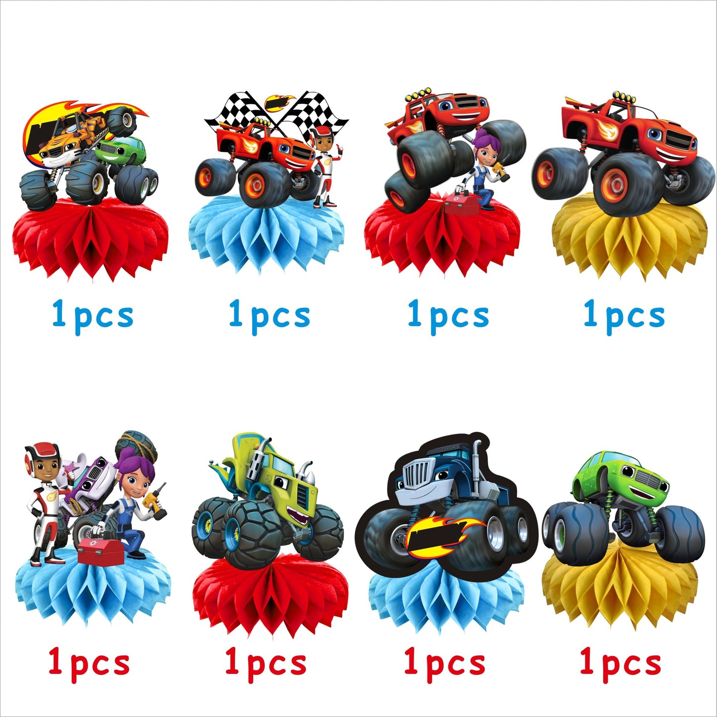 8Pcs Cartoon For Blaze and The Monster Honeycomb Table Centerpiece,Birthday Party Supplies Table Decorations for Party Decorations.