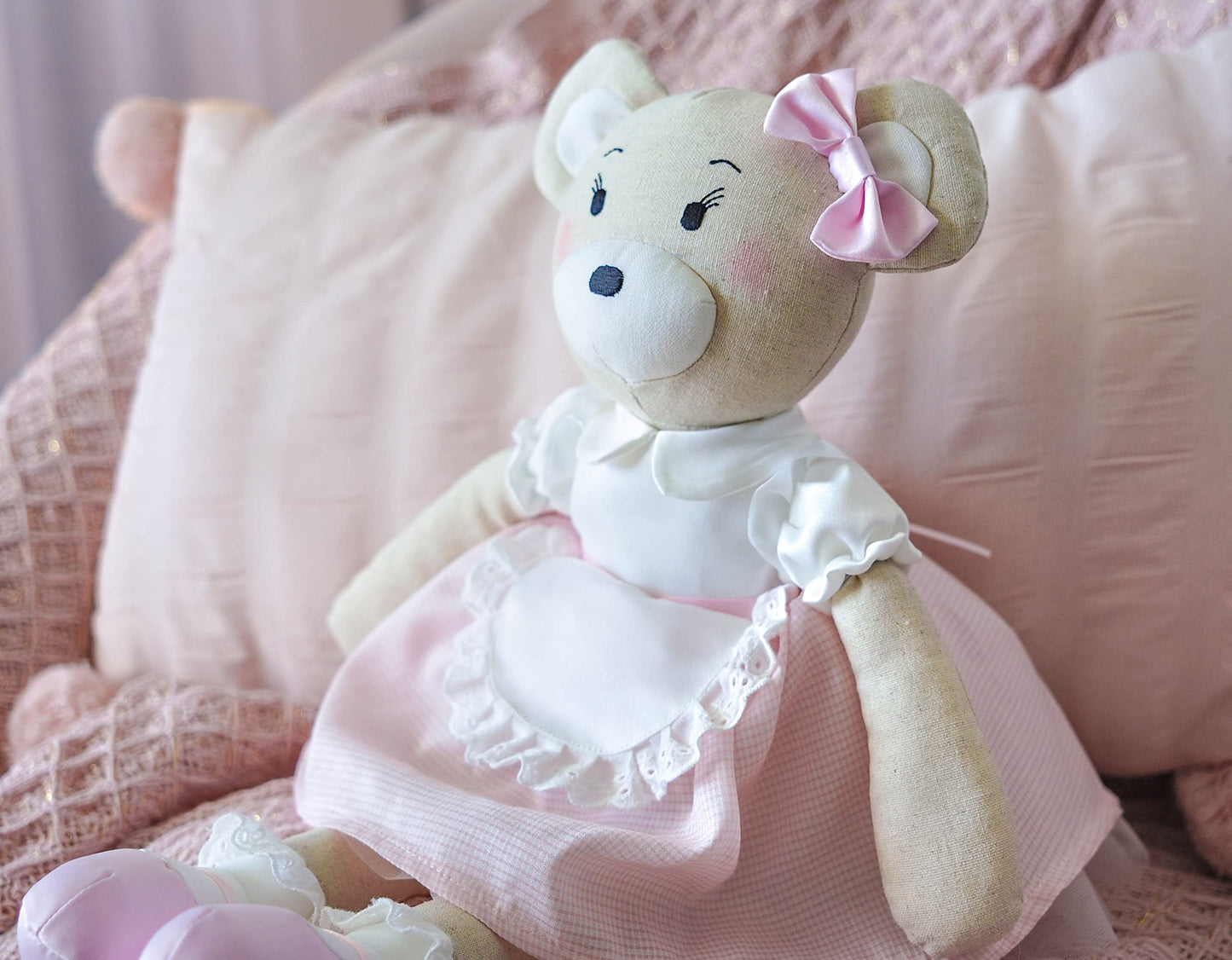 Inspired by Jewel Clover the Bear - Premium Plush Teddy (19”) | Gift-Ready Stuffed Animal with Tulle Skirt & Bow | Handmade Keepsake Doll for Kids