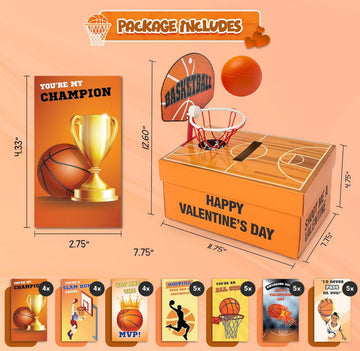 4E's Novelty Basketball Valentine Box with 32 Cards - DIY Basketball Valentines Box Kit, Valentines Card Box for Boys School, Valentines Cards