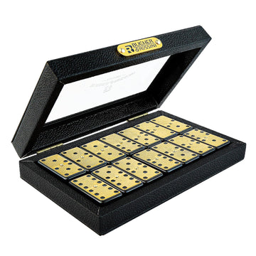 Bucher&Rossini Metal Surface Dominoes Set Double 6 for Adults and Kids - Classic 28Pieces Gold Metal Surface Domino's Game Set Idea Gift Present