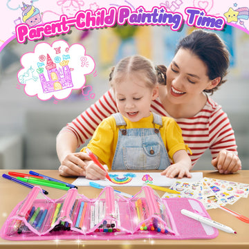 Unicorn Toys for Girls Age 4 5 6 7 8, Unicorn Washable Markers Set with Glitter Pencil Case, Girl Toys Coloring Drawing Kits Art Supplies for Kids 4-6