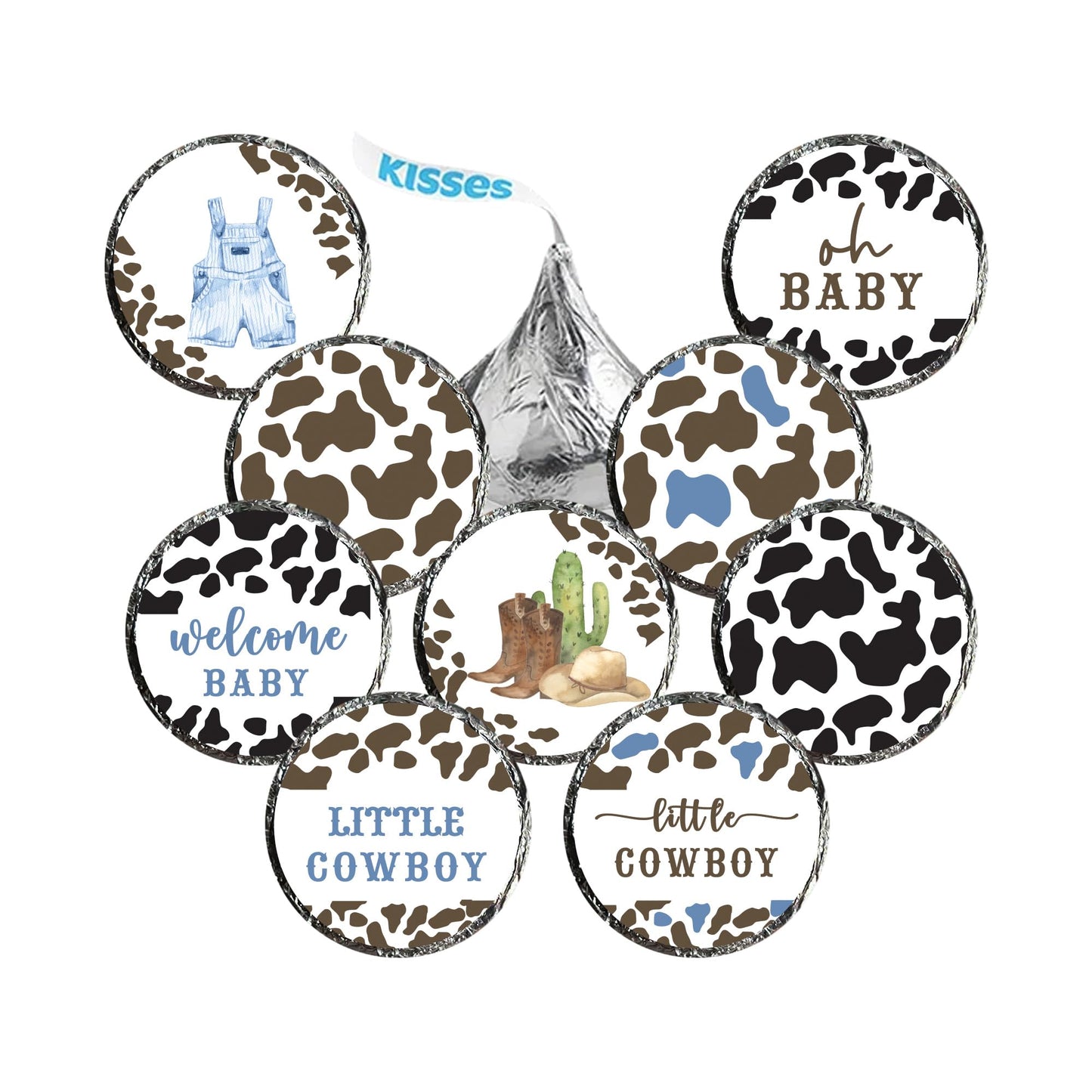 Cowboy Baby Shower Kiss Mini Candy Stickers - 0.75 Inch - Set of 216