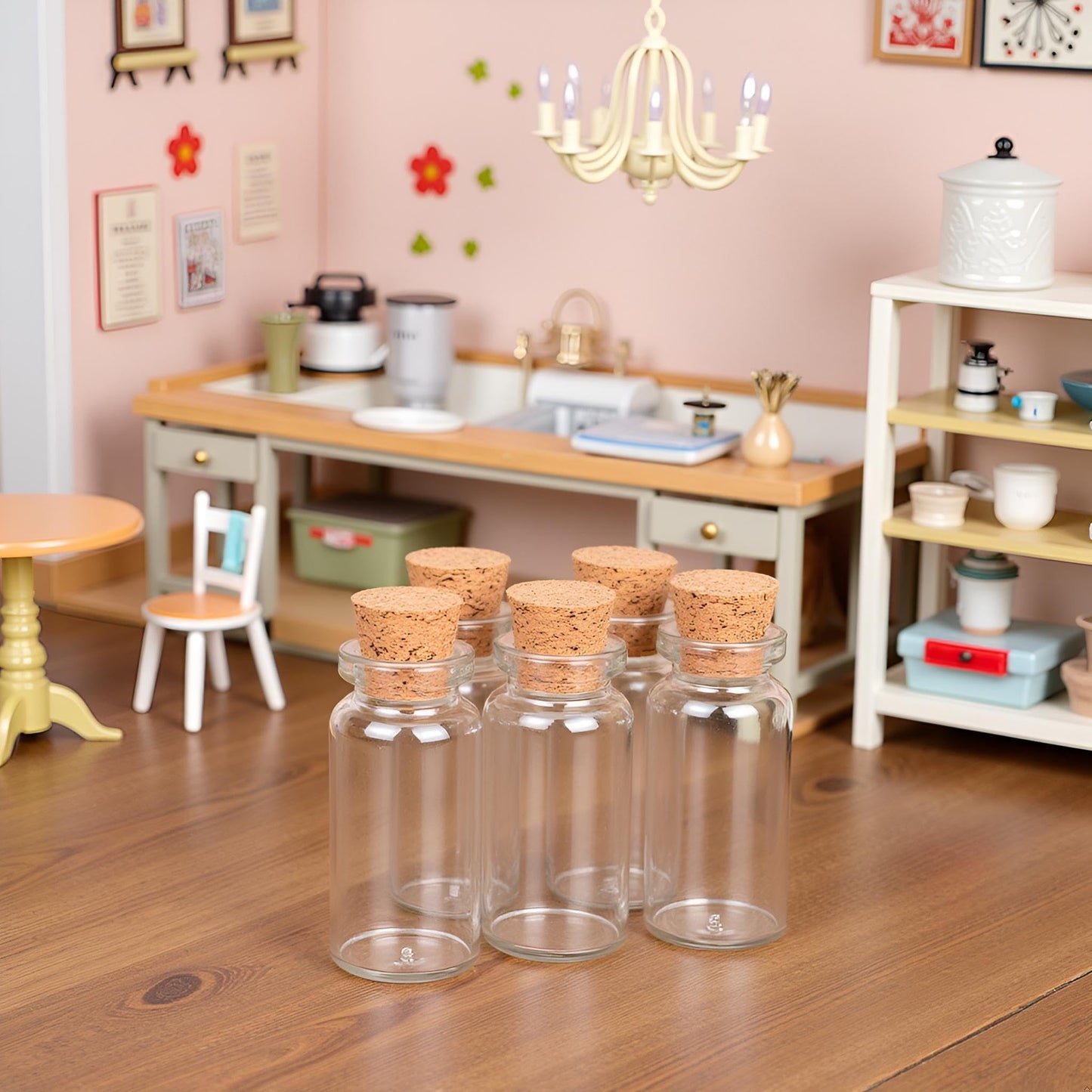 10Pcs Dollhouse Glass Jars Miniature: 1/12 Scale Glass Bottles Food Container for Kitchen Restaurant - Mini Canister Empty with Cork?Dollhouse
