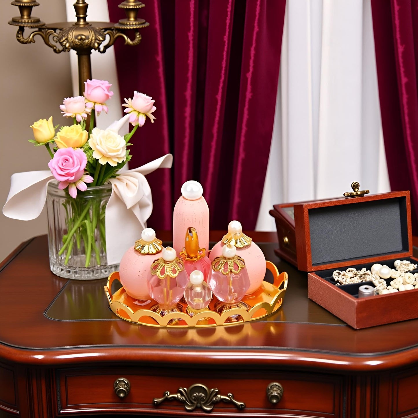 1Pc Pink 1/12 Miniature Perfume Tray Dollhouse Decoration Accessories, Dollhouses Accessories?Dollhouse Decor?Miniature Dollhouse DIY Accessorie