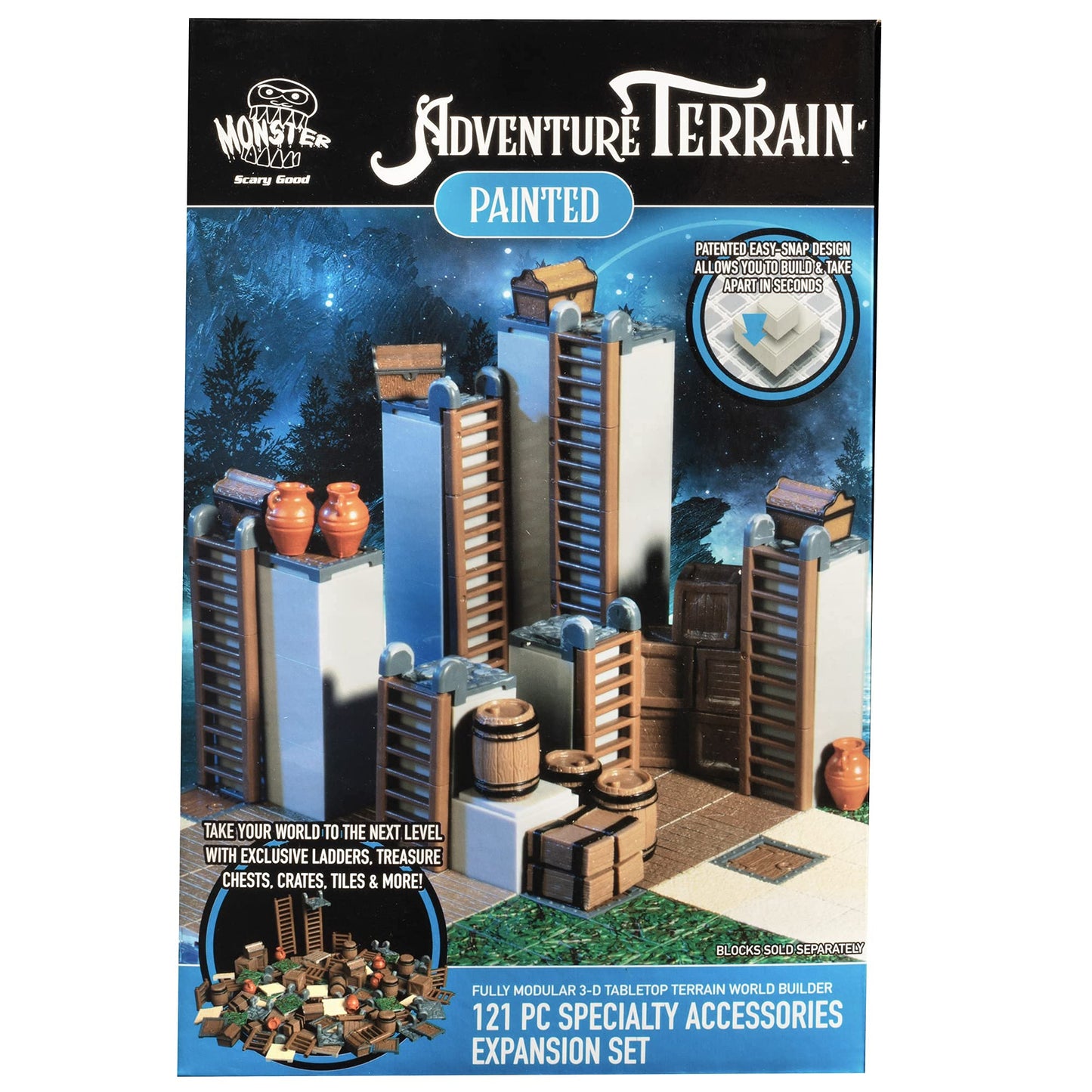 Monster Adventure Terrain 3D Interchangeable Builder System - 121pc Painted Specialty Accessories Set - Build Modular Worlds in a Snap & Elevate Your