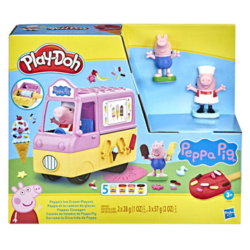 Play-Doh Peppa's Ice Cream Playset with Truck, Peppa Pig and George Figures, and 5 Non-Toxic Modeling Compound Cans, Toy for Kids 3 Years and Up