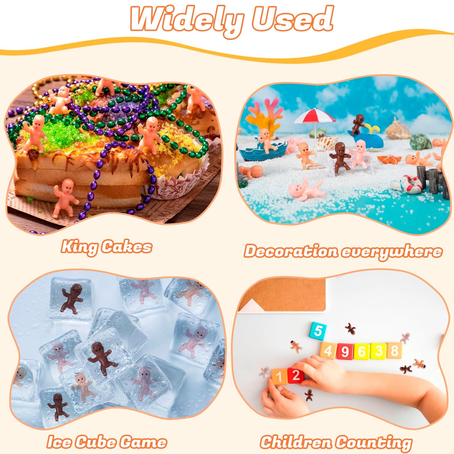 JUXINDA 72 Baby Shower Ice Cube Game Mini Plastic Baby/Party King Cake Toppers (Latin+Black)
