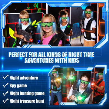 ALLOMN Spy Night Vision Goggles with Flip-Out, Adjustable Kids LED Night Green Lens Glasses for Hunting Racing Bicycling, Skying to Protect Eyes