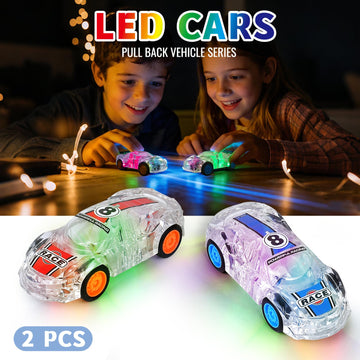 Qimicoocoo Race Cars Toys LED Light Up Kids Toys Pull Back Cars Set 3 4 5 6 7 8 Years Kids Birthday Party Gift