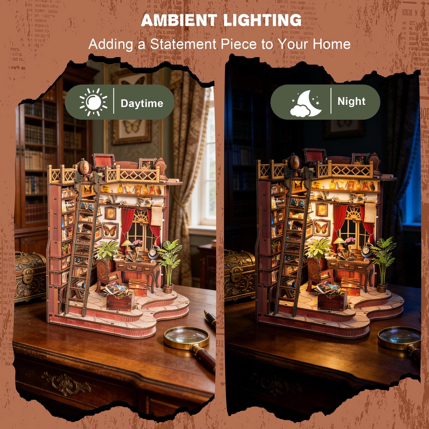 DIY Miniature House Kit, DIY Book Nook with LED Light | 3D Puzzles for Adults and Teens, Tiny House Building Kits for Bookshelf Decor, Relaxing Gift