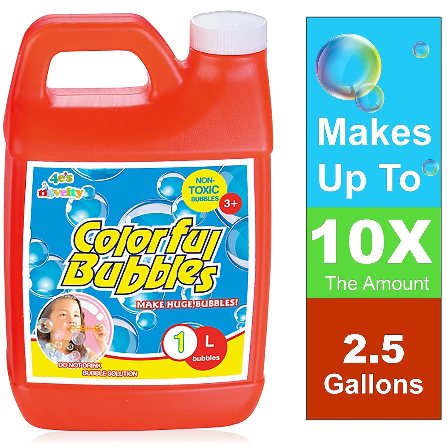 4E's Novelty 32 OZ/1 L Concentrated Bubble Solution, Makes Up to 2.5 Gallons, Refill for Bubble Machines, Giant Wands, Blowers - for Birthday Parties