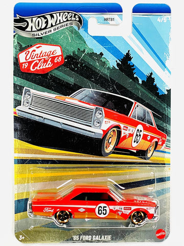 Hot Wheels '65 Ford Galaxie, Silver Series Vintage Racing Club 4/5, Red, 1:64 Scale Collectible Die Cast Metal Toy Car Model