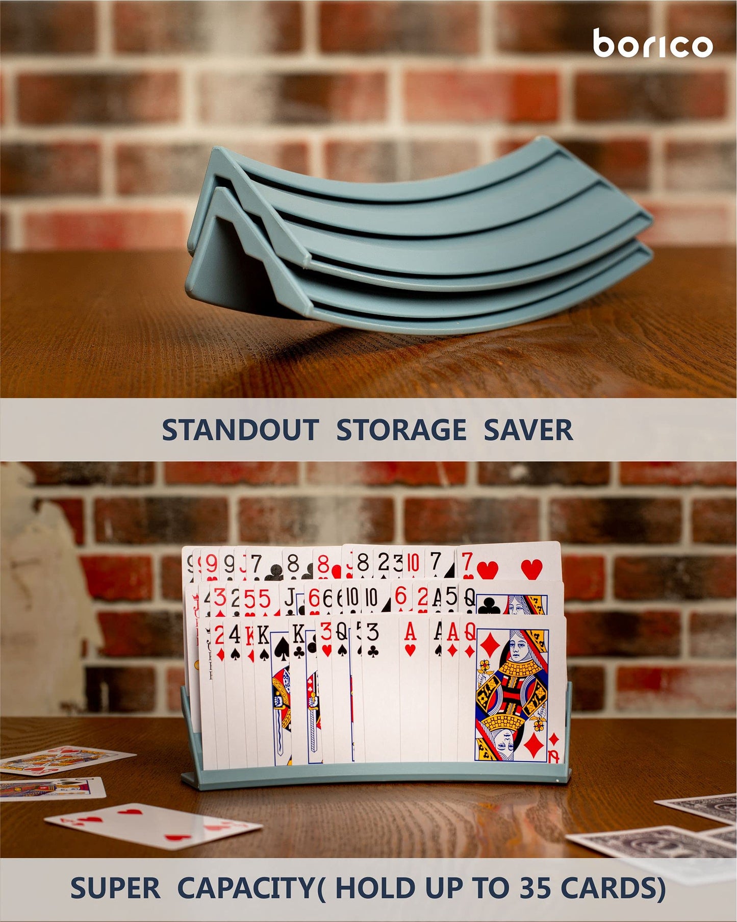 BORICO Card Holders for Playing Cards - 2 Pack Playing Card Holder for Kids and Adults,Stackable Storage Game Card Tray with a Travel Pouch(Gray)
