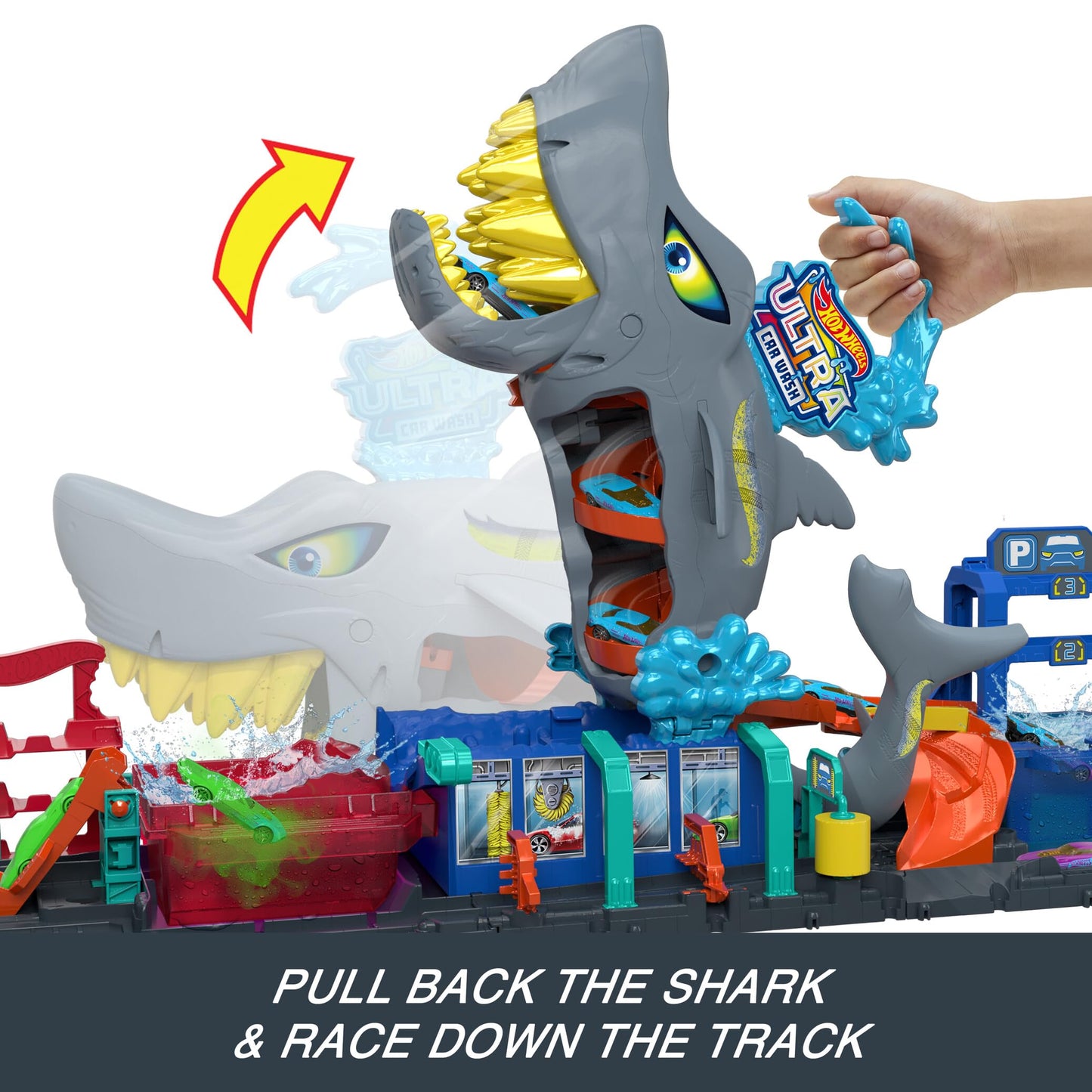 Hot Wheels City Ultra Shark Car Wash & Color Reveal Toy Vehicle