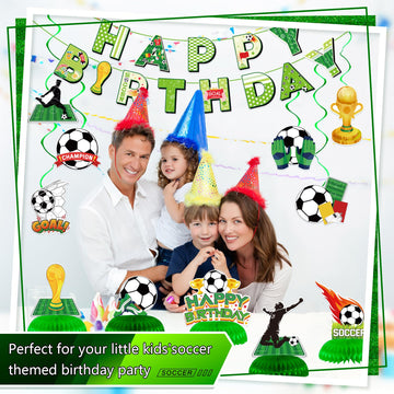 Soccer Birthday Party Decorations - Soccer Party Decorations Includes Happy Birthday Banner Soccer Hanging Swirls Honeycomb Centerpieces for Girls