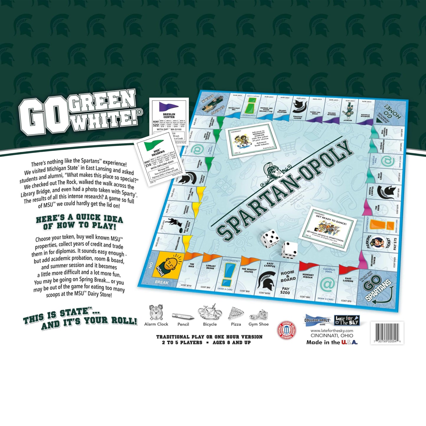 Late for the Sky Spartanopoly Board Game - Michigan State University Edition, 2-6 Players Family Strategy, Campus Theme Collectible