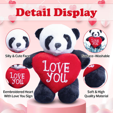 Made By Aliens 8 inch Adorable Valentine Stuffed Animal with Love You Heart for Loved Ones -Premium Huggable Animal (Panda with Heart)
