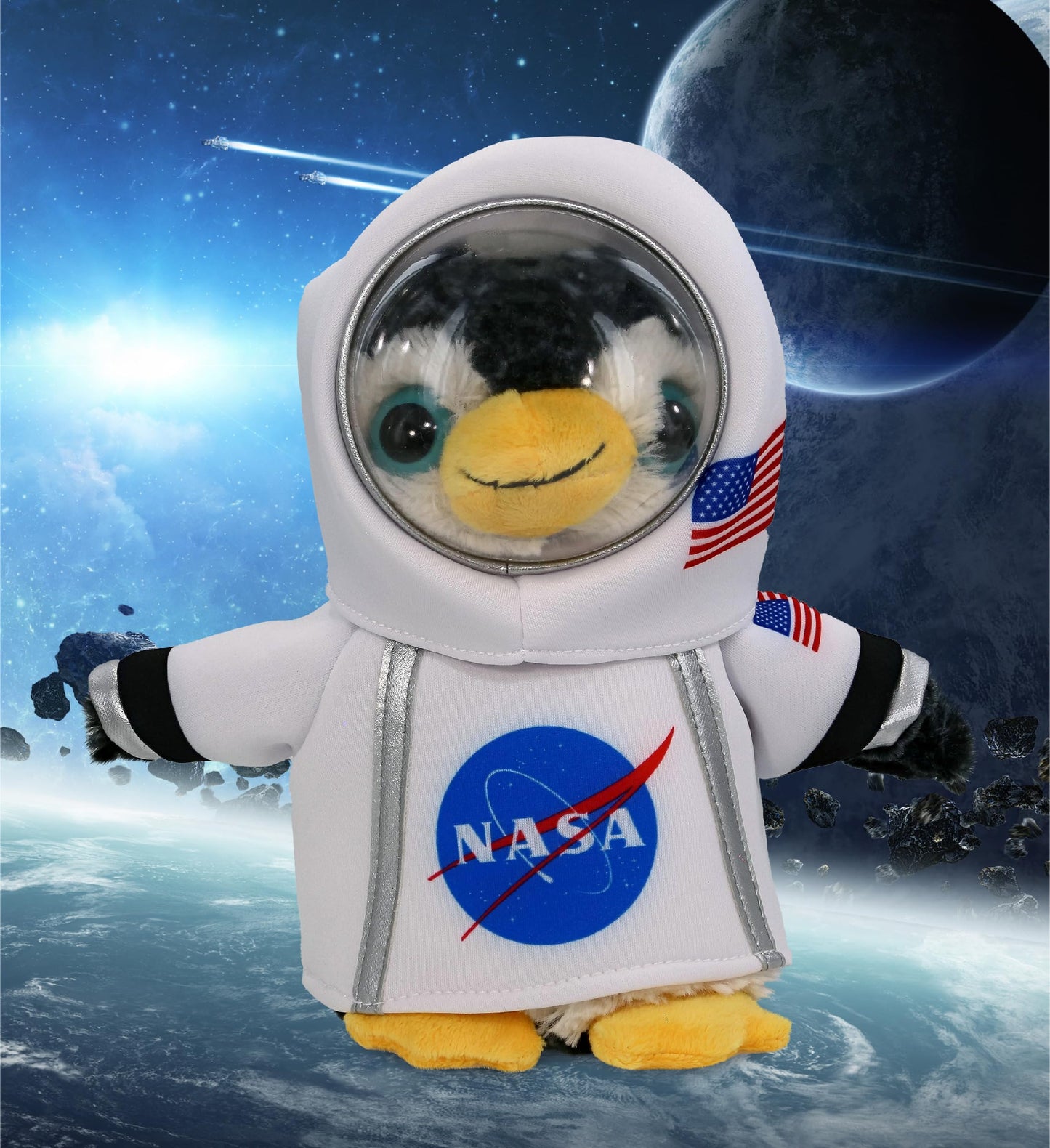 DolliBu Marine Wild Penguin Astronaut Plush Toy - Farm Life Astronaut Stuffed Animal with Space Helmet and NASA Astronaut Costume, Spaceman Doll Decor