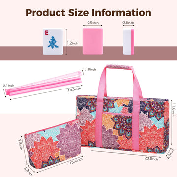 Kyerlish American Mahjong Tile Set with Printed Carrying Bag, 166 Premium Pink Tiles, 4 All-in-One Racks/Pushers and Accessories, Mahjong Set