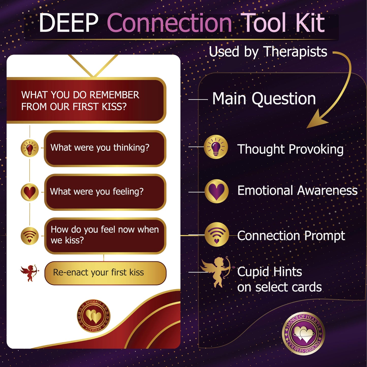 Dance of Hearts Couples Sessions: Deep Conversation Cards - 600 Therapist Prompts for Connection & Growth -Gifts for Couples, Women, Men, Wife