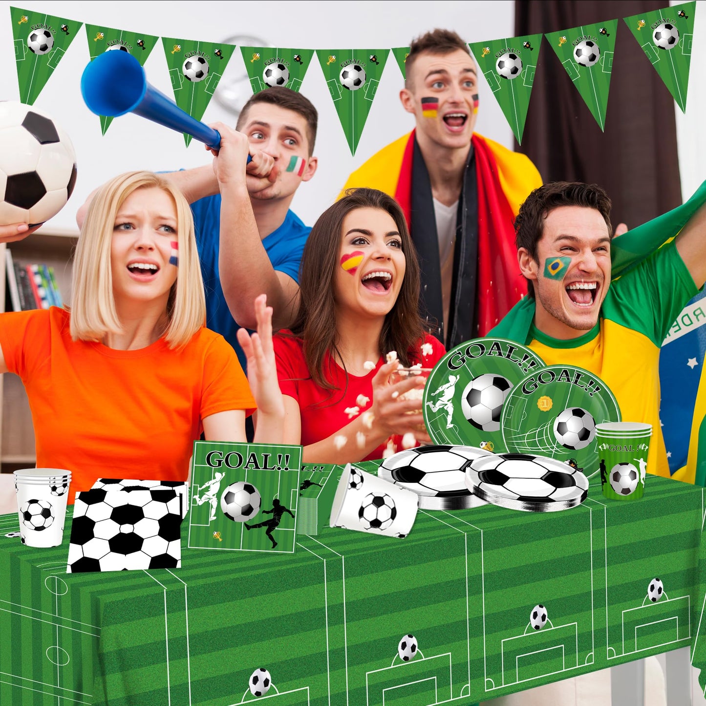 JQSSHXB Soccer Birthday Party Decorations Tableware Set Soccer Party Supplies Soccer Theme Party Decorations Paper Plates Napkins Cup Tablecloth