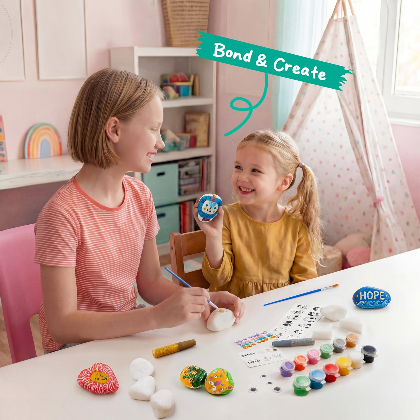 Rock Painting Kit for Kids, Arts and Crafts for Girls & Boys Ages 6-12, DIY Supplies for Painting Rocks, Easter Craft Kits Art Set, Toddler Birthday