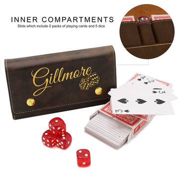 The Wedding Party Store Custom Personalized Playing Card and Dice Gift Box Set - 2 Decks and 5 Dice Inside Case Holder (Rawhide with Gold)