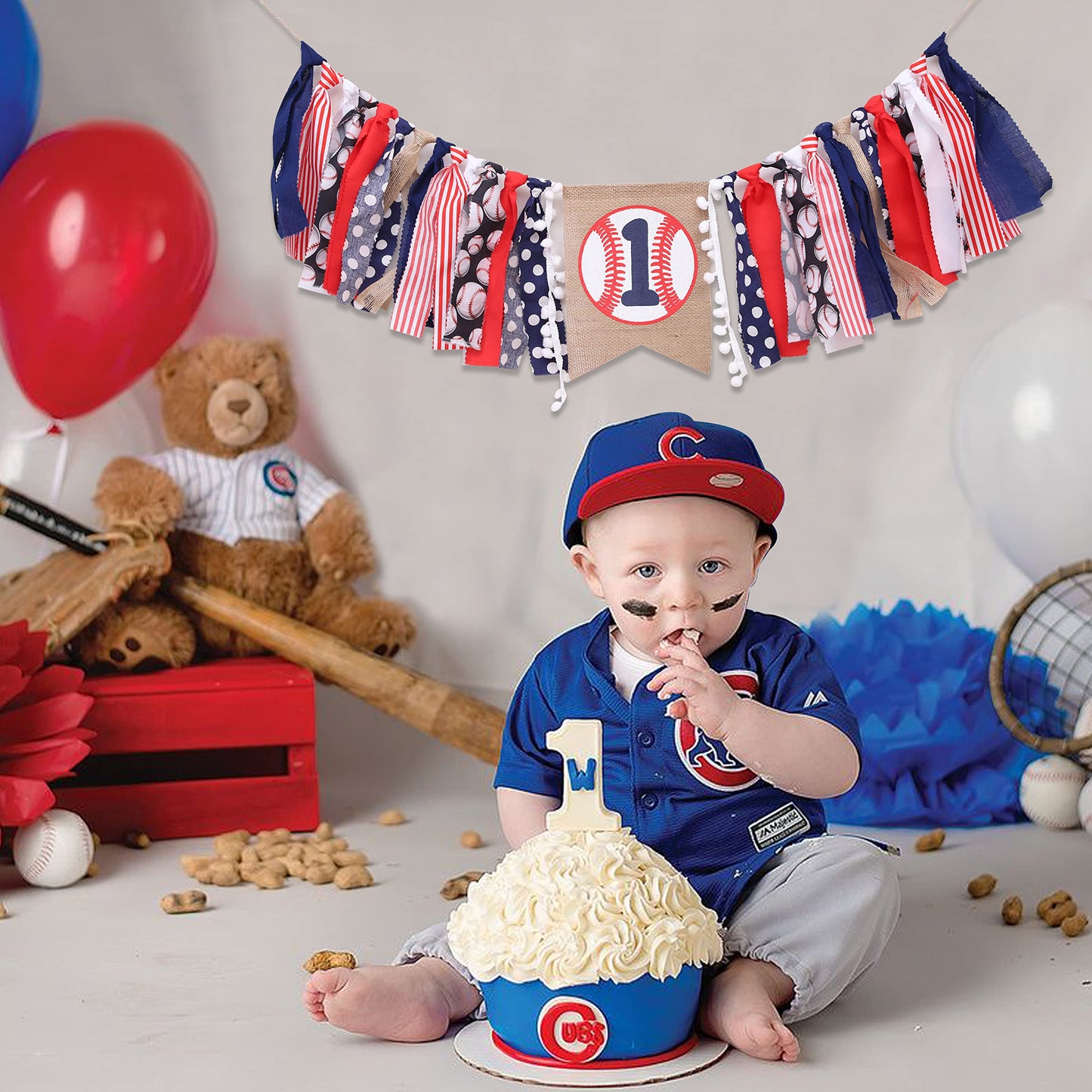 Baseball 1st Birthday Highchair Banner Boy - Boy's 1st Birthday Decorations, Cake Smash Outfit, High Chair Banner