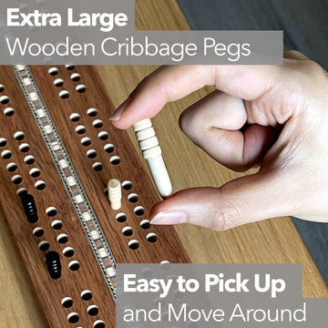 Sterling Games Extra Large Extra Long Cribbage 16" Wooden Game Board 2 Persons Double Track Board with 1/4" Holes and Italian Inlaid, Large Wooden