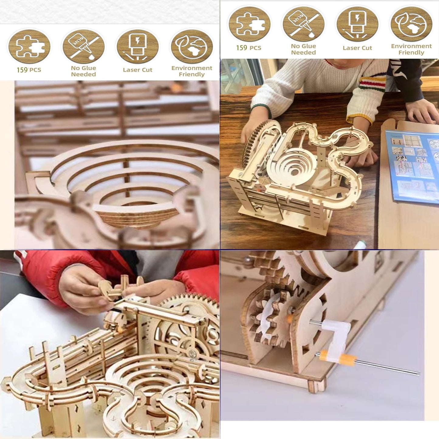 3D Wooden Puzzles for Adults Marble Run Kit - 159pc 4 Steel Marbles Build Mechanical Maze Model STEM Toys for Teens Adults, 4hr Challenge, No Glue