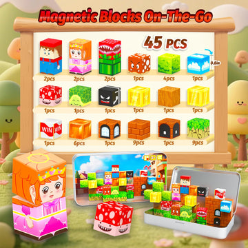 Mini Magnetic Blocks for Kids, 45PCS Travel Magnetic Cubes with Iron Box