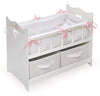 Badger Basket Wooden Doll Bed with Bed Liner, Pillows and Two Storage Baskets - Fits 18" Dolls - Ideal for Pretend Play and Baby Doll Fun - White/Rose