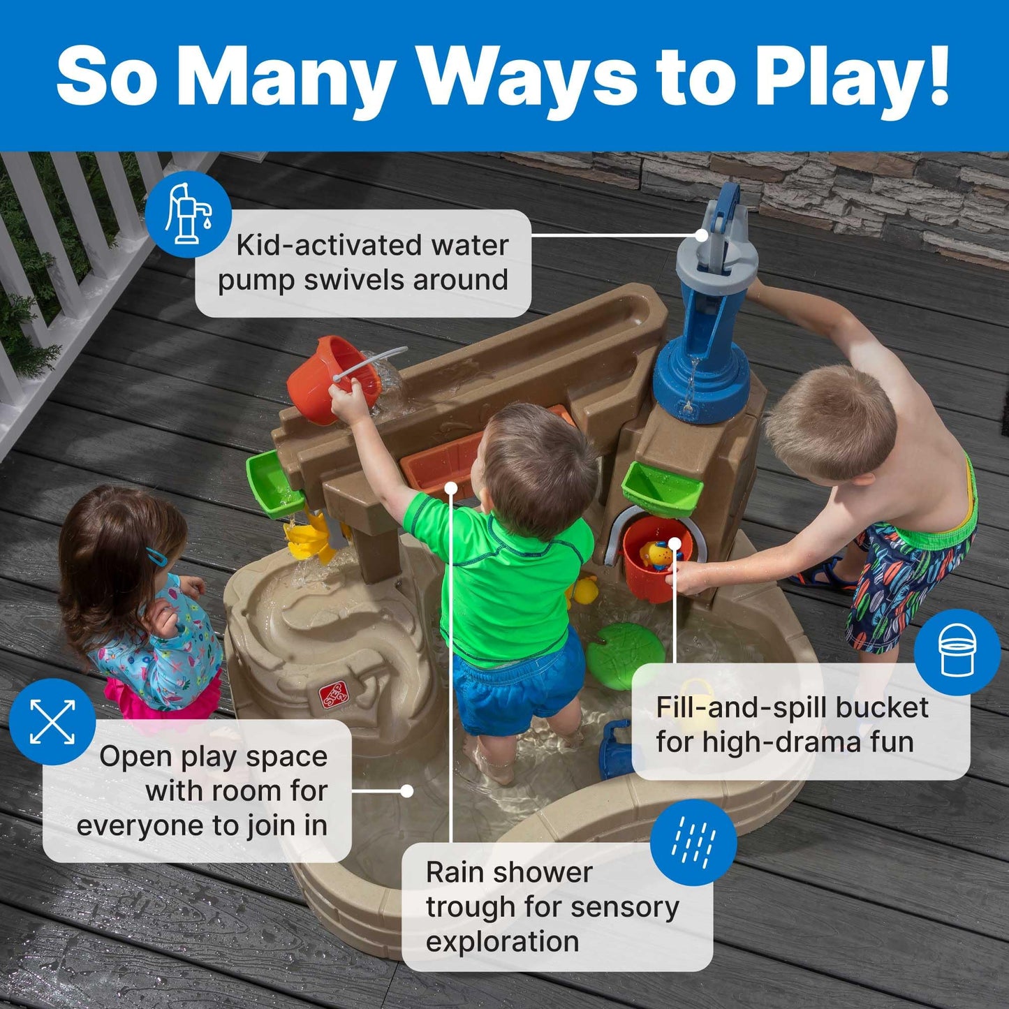 Step 2 Pump & Splash Discovery Pond Water Table, Kids Water Sensory Activity Pool, Summer Outdoor Toys, 10 Piece Toy Accessories, For Toddlers 2+