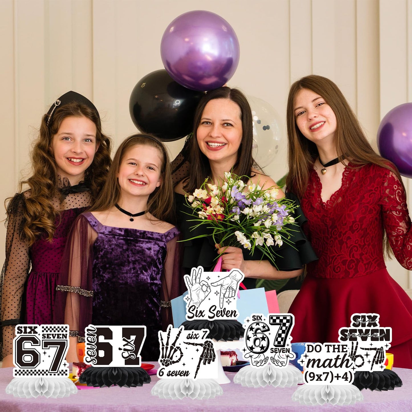 Musaeva 6 7 Birthday Decorations - 9 Pcs 6 7 Birthday Theme Party Honeycomb Centerpieces Decorations, Black 67 Meme Party Supplies for Teens Adults