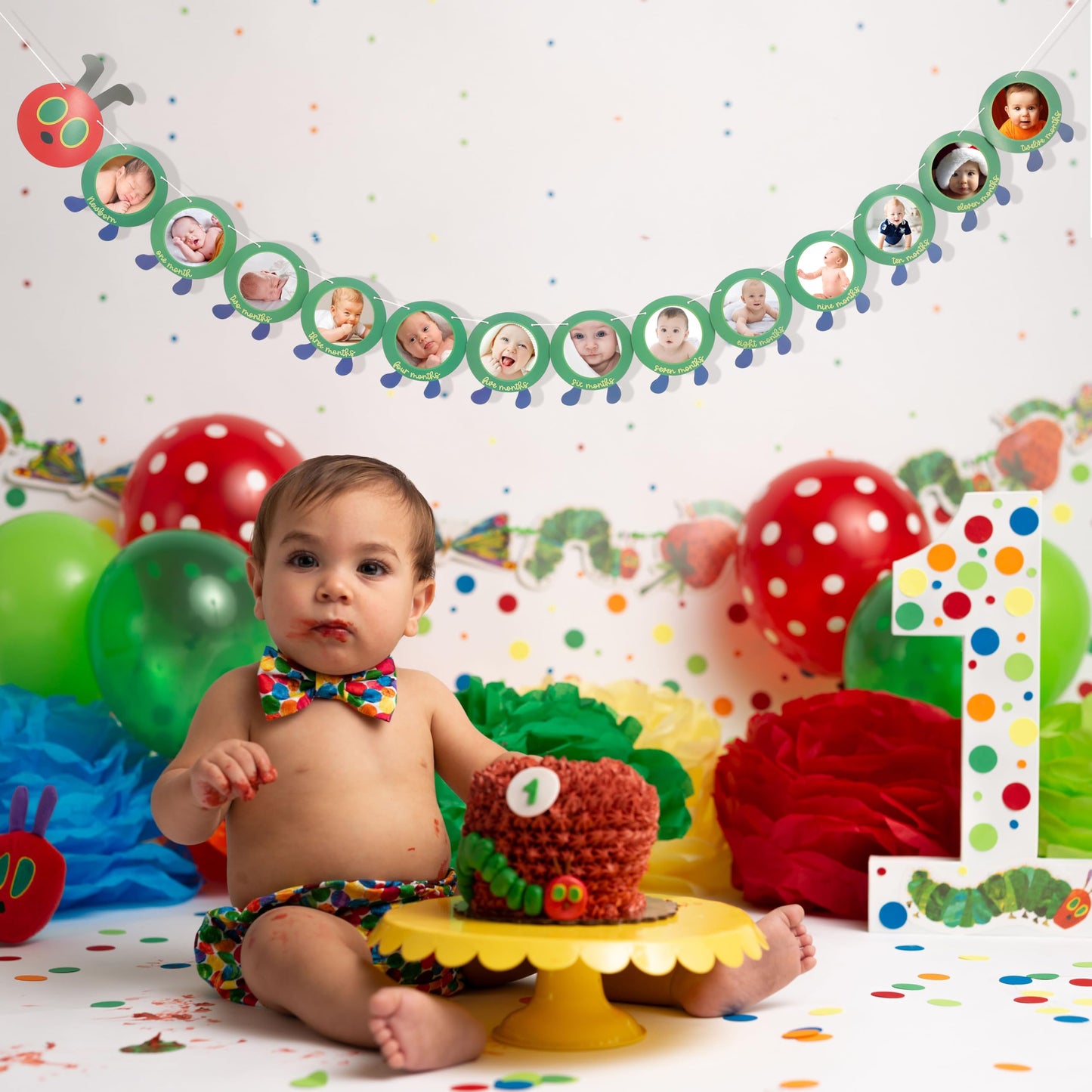 Hungry Caterpillar Monthly Milestone Photo Banner - Newborn to 12 Months, Fruit Theme, 1st Birthday Decoration