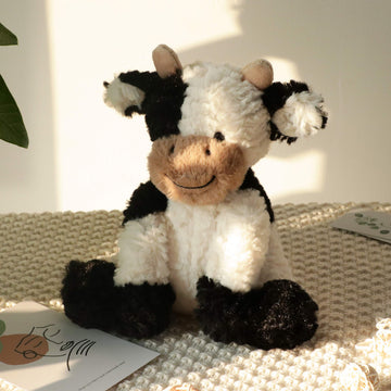 Hopearl Adorable Cow Plush Toy Floppy Dairy Cattle Soft Kawaii Cow Stuffed Animal Cute Birthday Holiday Gift for Boys Girls Kids Toddlers, 9''