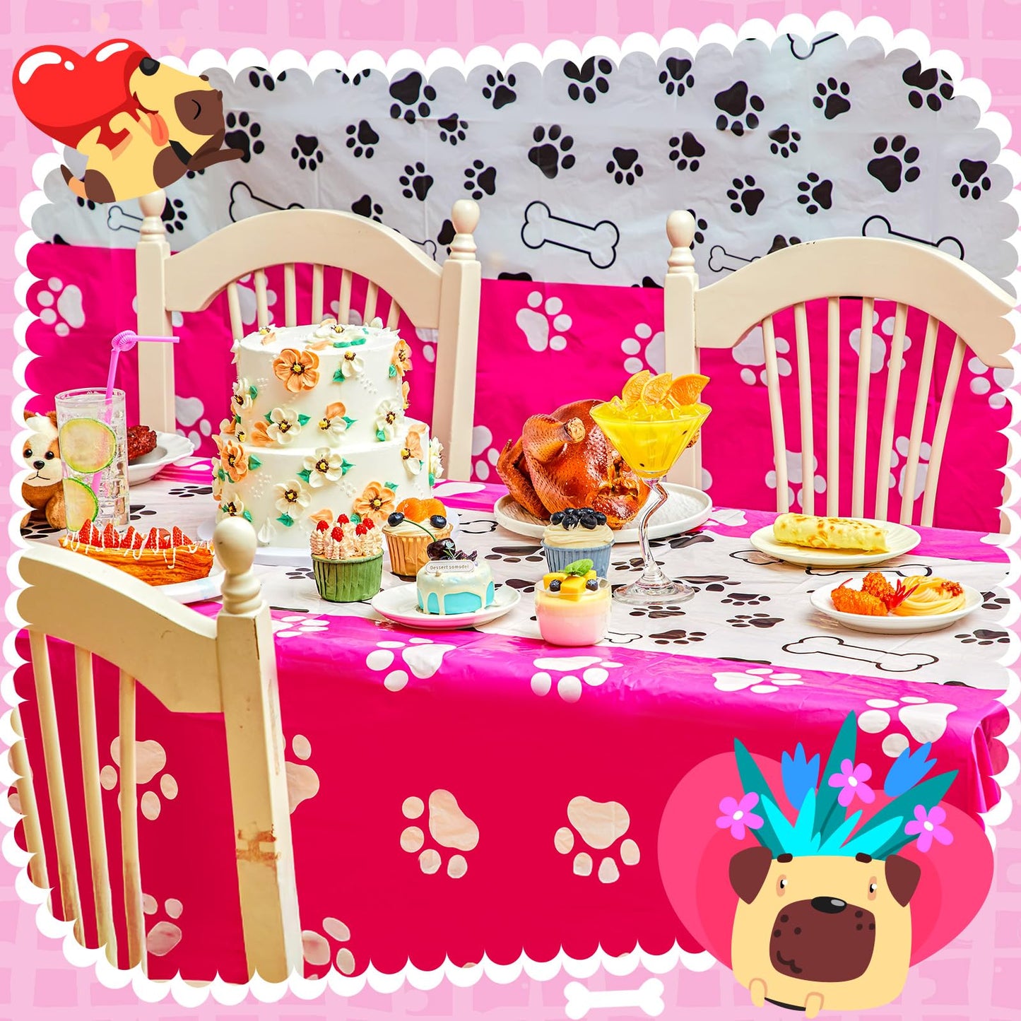 Newwiee 3 Pcs Puppy Paw Print Tablecloth Dog Pet Plastic Disposable Table Cover Paw Print Table Cloth Party Supplies for Puppy Dog Themed Party