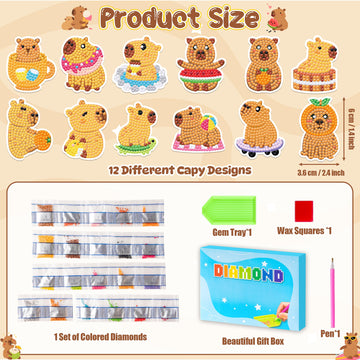 FFyhiinski CAPY Diamond Art Kits - 12Pcs CAPY 5D DIY Creative Art Craft Mosaic Sticker, Digital Diamond Parent Child Activity Kit, Beginner Craft